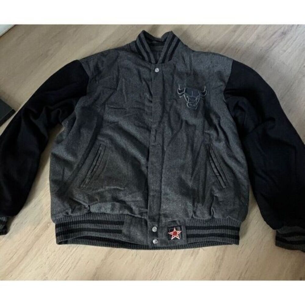 Reversible Vintage 90s Jeff Hamilton‎ Chicago Bulls NBA Leather Jacket 2XL Black